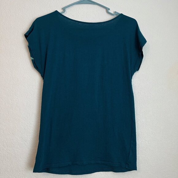 Express Dreamweight Cotton Floral Sequin Shirt, Turquoise, Size XS - Picture 2 of 7